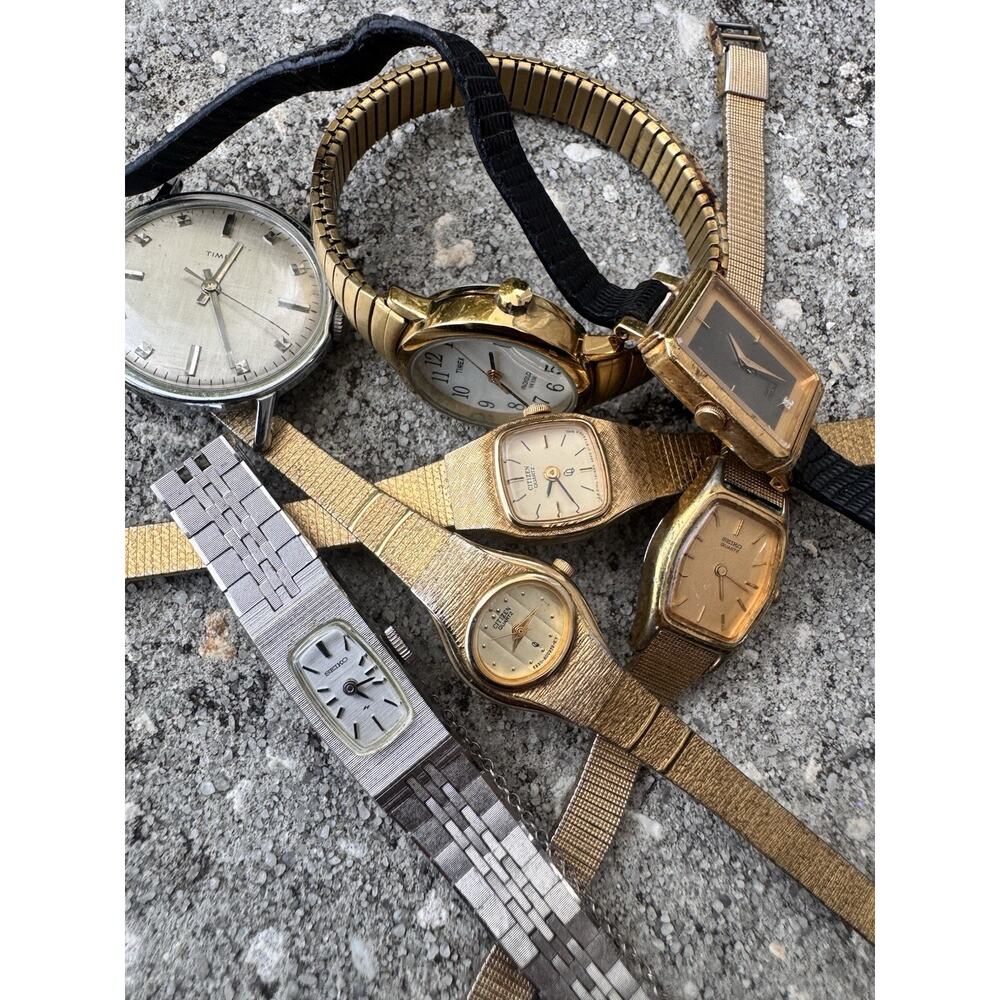 Vintage Seiko Citizen Timex Watch Lot Gold Tone Quartz Parts/Repair 1 Working - Picture 13 of 16